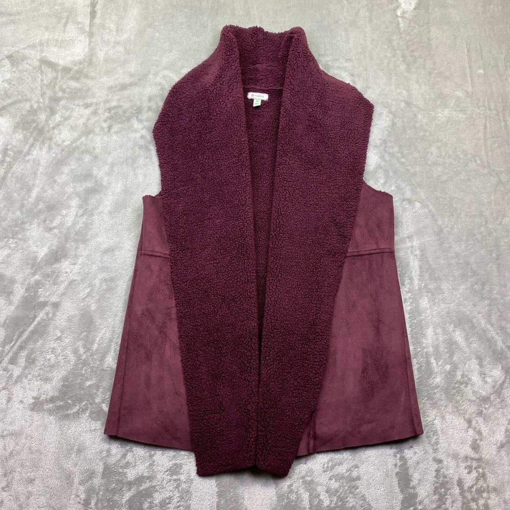 Susina Faux Suede Vest Burgundy Sherpa Lining Drape Collar Sz M Grunge Retro